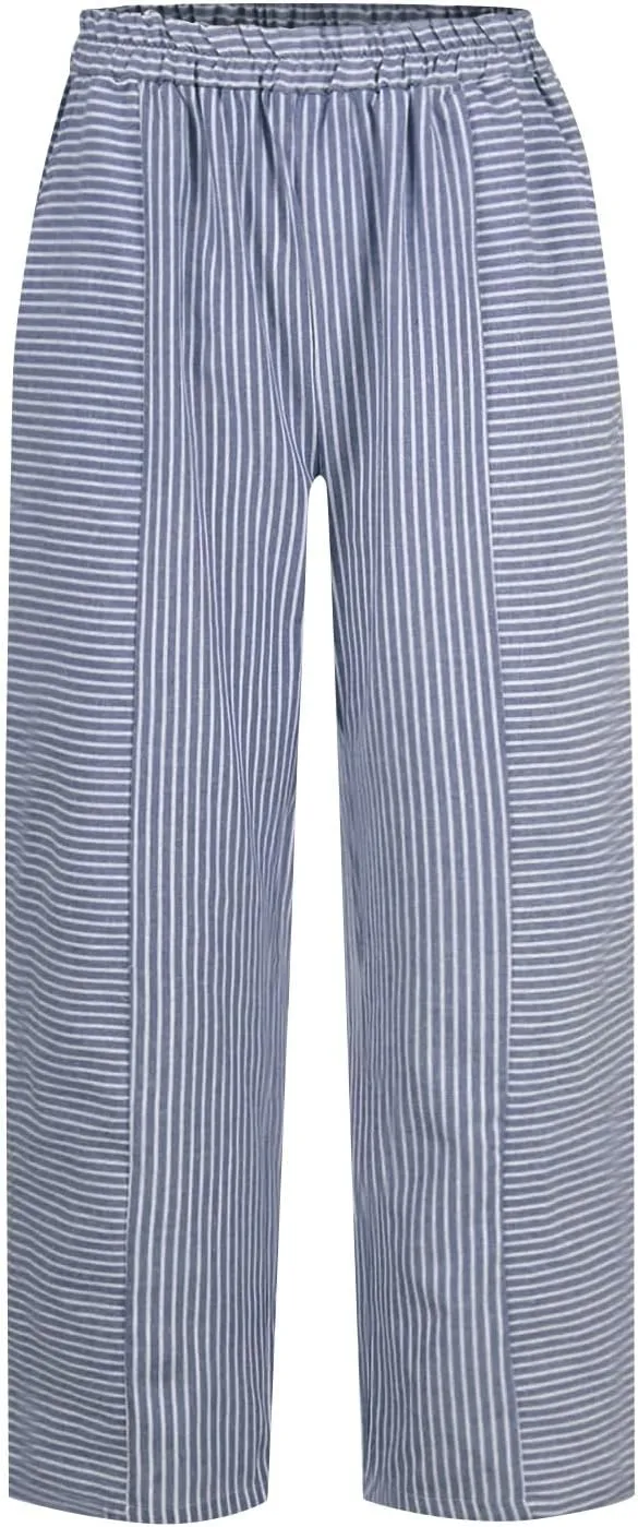 Striped Pants Women High Elastic Waist Wide Leg Pants Woman Vintage Lounge Pinstripe Pants Straight Leg Trousers