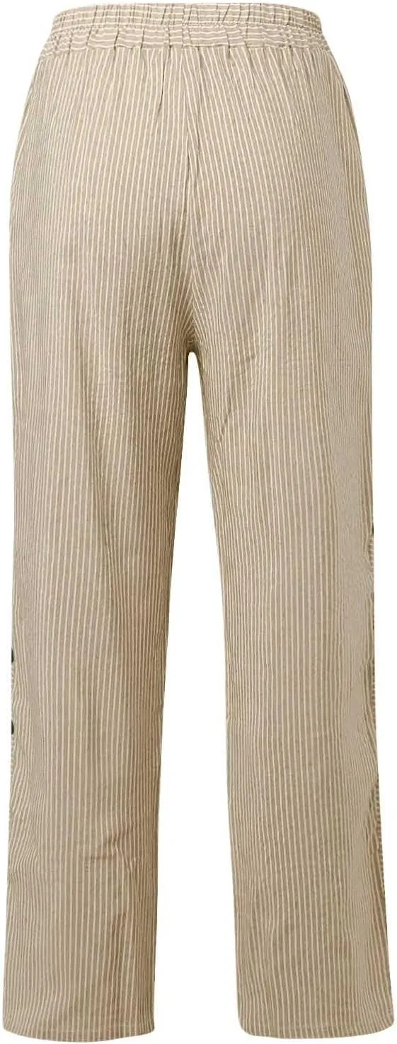 Striped Pants Women High Elastic Waist Wide Leg Pants Woman Vintage Lounge Pinstripe Pants Straight Leg Trousers