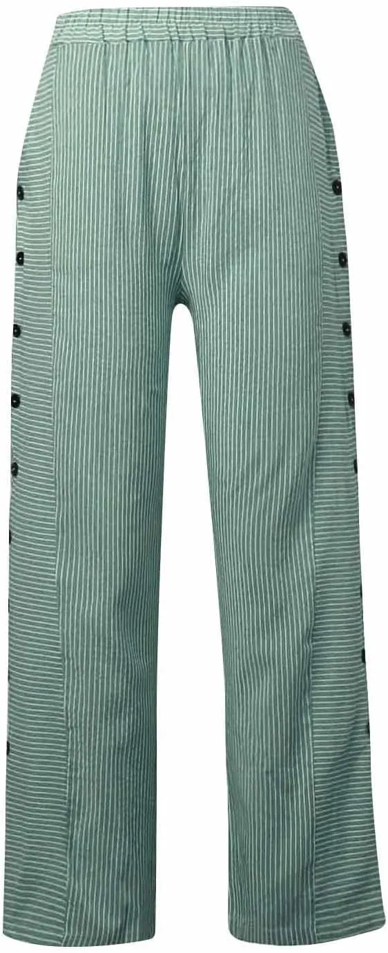 Striped Pants Women High Elastic Waist Wide Leg Pants Woman Vintage Lounge Pinstripe Pants Straight Leg Trousers
