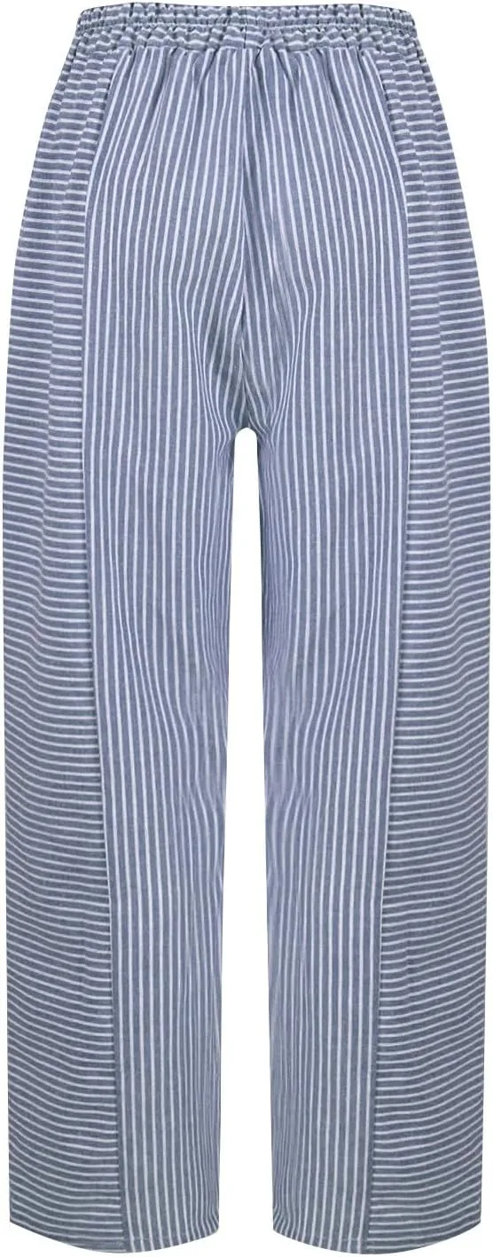 Striped Pants Women High Elastic Waist Wide Leg Pants Woman Vintage Lounge Pinstripe Pants Straight Leg Trousers