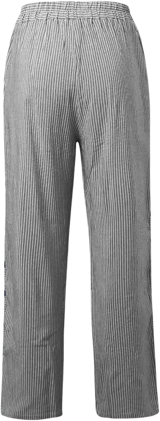 Striped Pants Women High Elastic Waist Wide Leg Pants Woman Vintage Lounge Pinstripe Pants Straight Leg Trousers