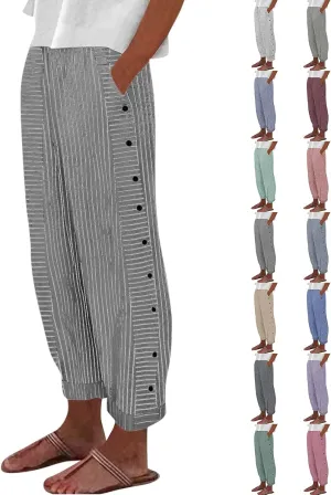 Striped Pants Women High Elastic Waist Wide Leg Pants Woman Vintage Lounge Pinstripe Pants Straight Leg Trousers