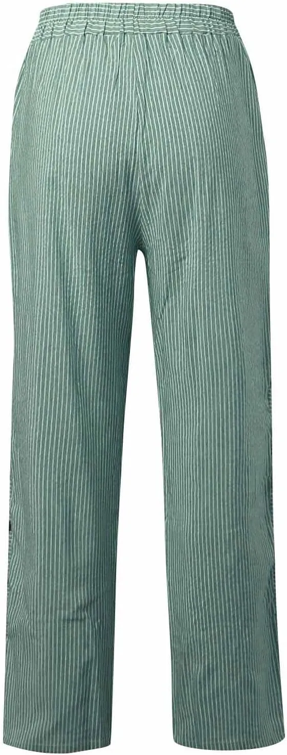 Striped Pants Women High Elastic Waist Wide Leg Pants Woman Vintage Lounge Pinstripe Pants Straight Leg Trousers