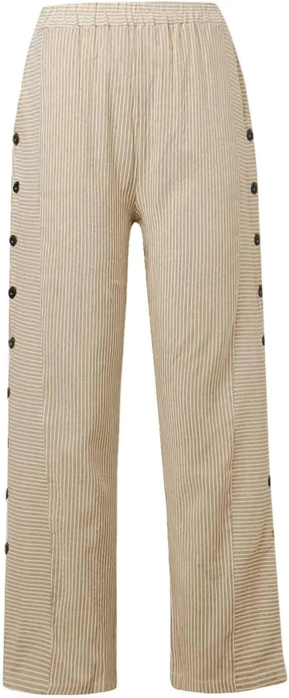 Striped Pants Women High Elastic Waist Wide Leg Pants Woman Vintage Lounge Pinstripe Pants Straight Leg Trousers