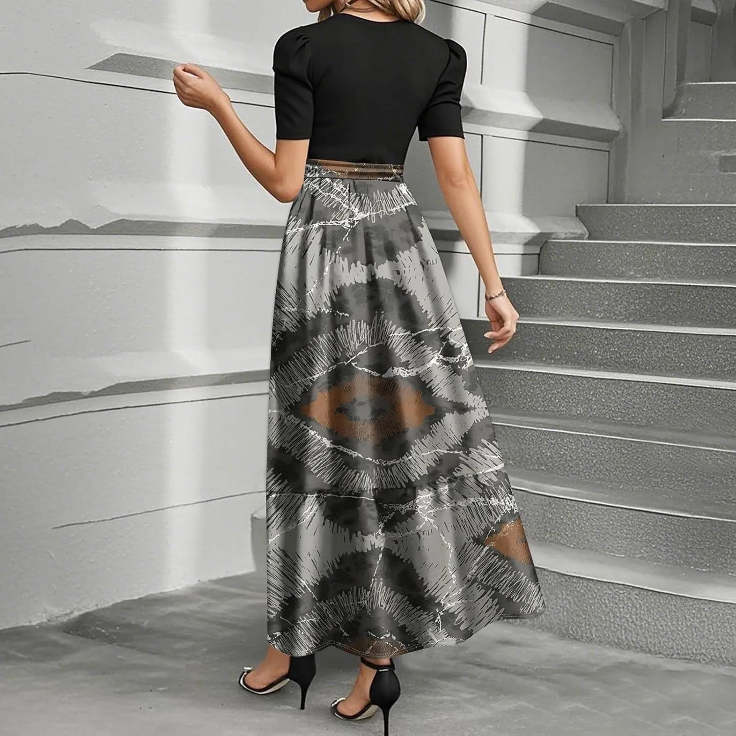 Summer Dresses for Women Floral Printrd A-Line Dress with Belt Flowy High Waist Maxi Dress Casual Elegant Long Dress