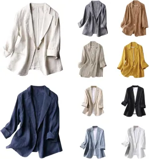 Summer Linen Blazers for Women 2025 Trendy Lightweight Casual One Button Work Jackets Thin Shirts Blazer with Pockets