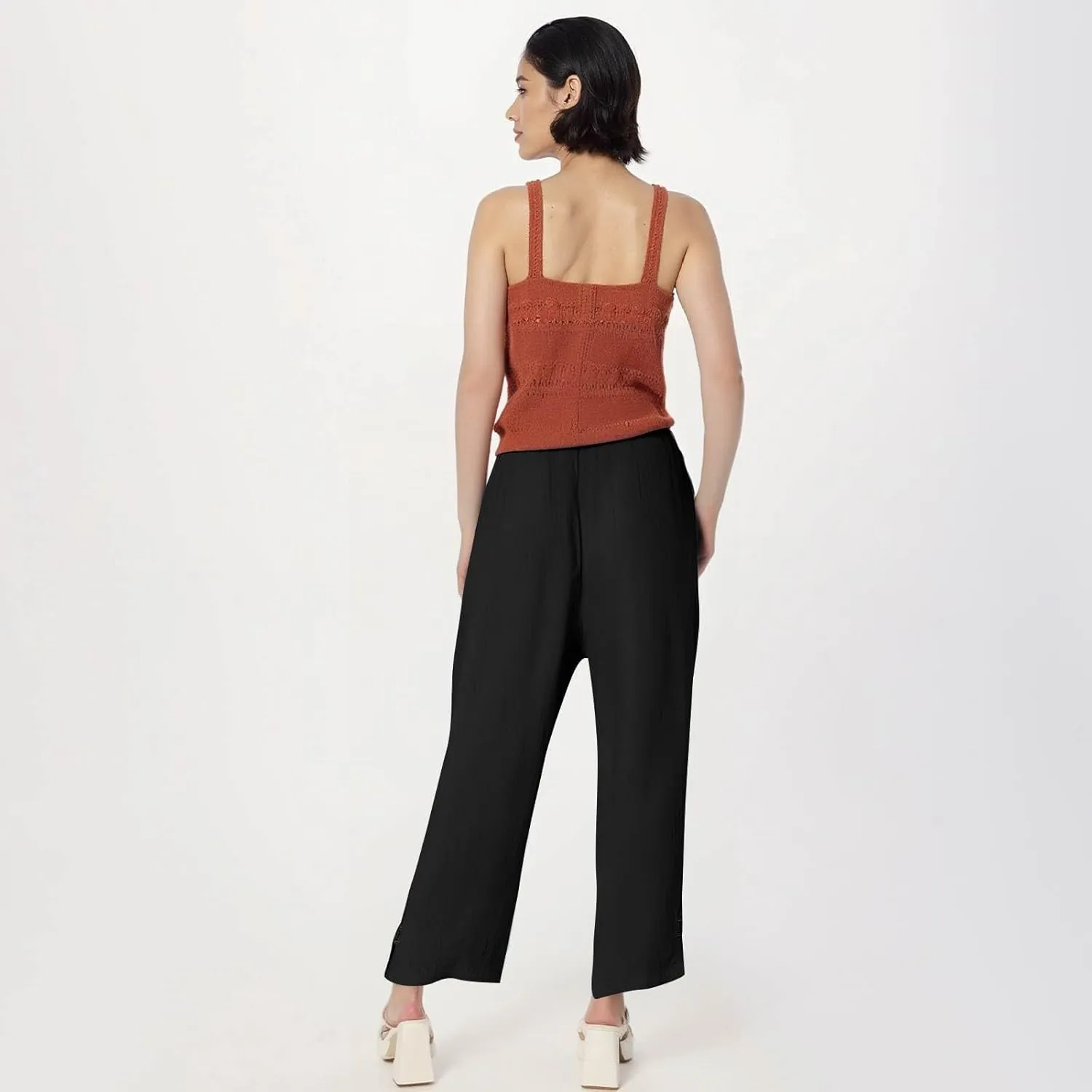 Summer Travel Pants Women Cotton Linen Flowy Wide Leg High Waist Trouser Pants Trendy Drawstring Clothes with Pockets