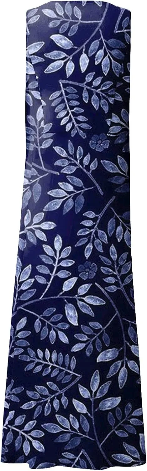 Sundresses for Women Floral Printed Sleeveless Sundresses Pockets a Line Beach Dress Casual Loose Tank Dresses