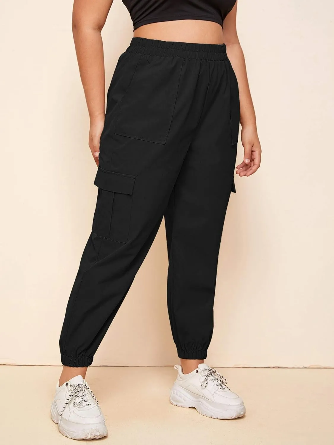 SweatyRocks Women's Plus Size Elastic Waist Pants Running Jogger Sweatpants with Pockets
