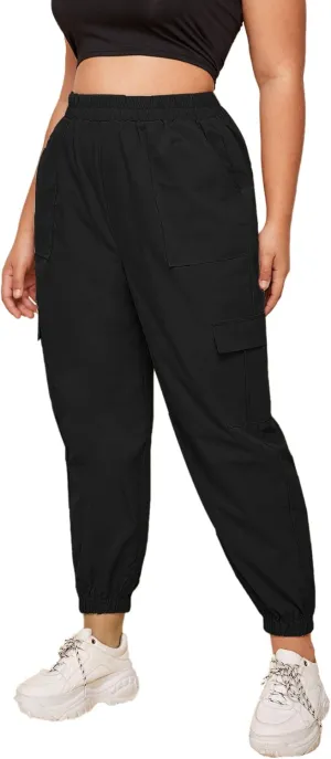 SweatyRocks Women's Plus Size Elastic Waist Pants Running Jogger Sweatpants with Pockets