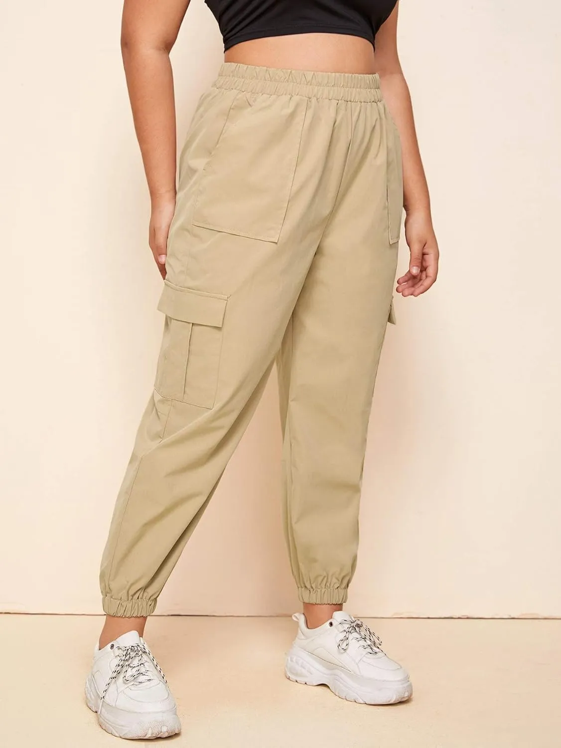 SweatyRocks Women's Plus Size Elastic Waist Pants Running Jogger Sweatpants with Pockets