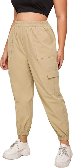 SweatyRocks Women's Plus Size Elastic Waist Pants Running Jogger Sweatpants with Pockets