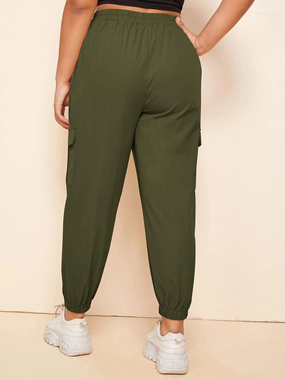 SweatyRocks Women's Plus Size Elastic Waist Pants Running Jogger Sweatpants with Pockets