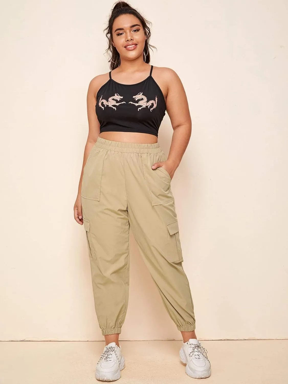 SweatyRocks Women's Plus Size Elastic Waist Pants Running Jogger Sweatpants with Pockets
