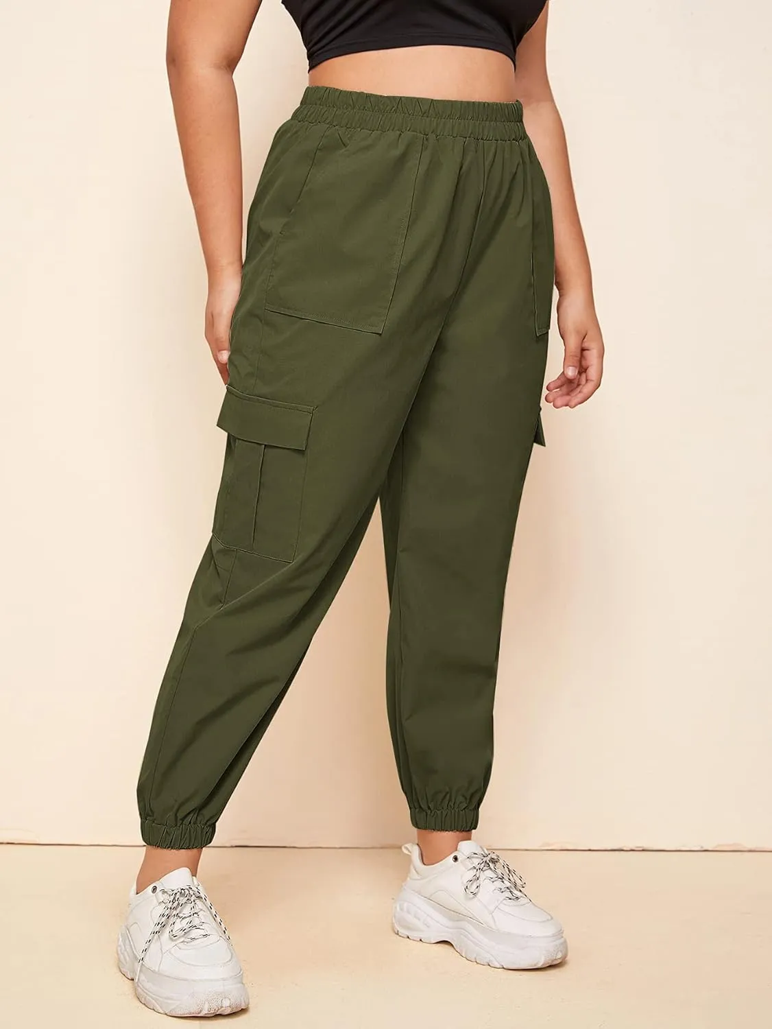 SweatyRocks Women's Plus Size Elastic Waist Pants Running Jogger Sweatpants with Pockets