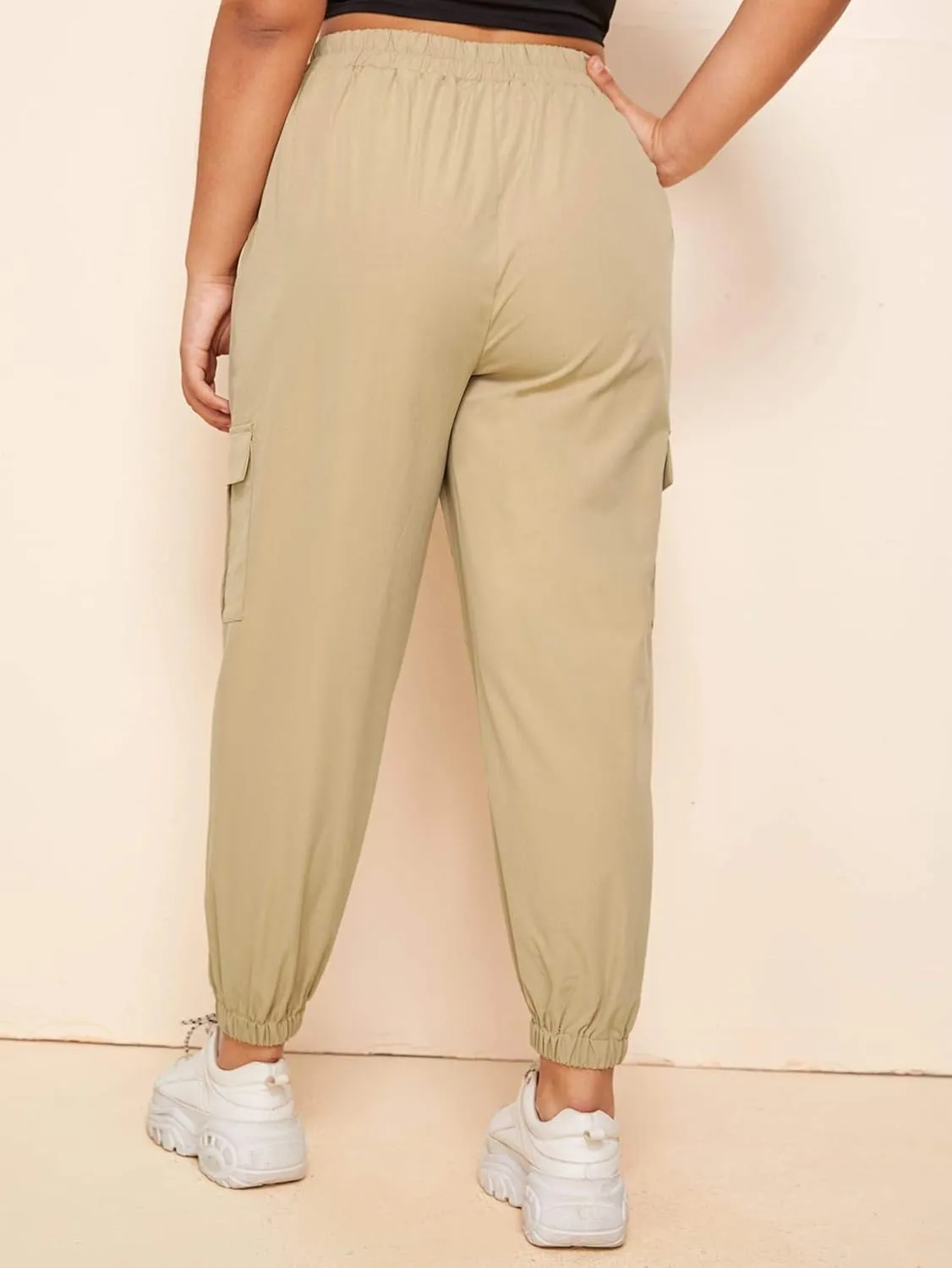 SweatyRocks Women's Plus Size Elastic Waist Pants Running Jogger Sweatpants with Pockets
