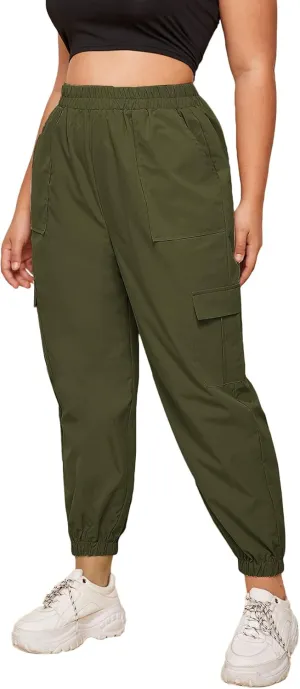 SweatyRocks Women's Plus Size Elastic Waist Pants Running Jogger Sweatpants with Pockets