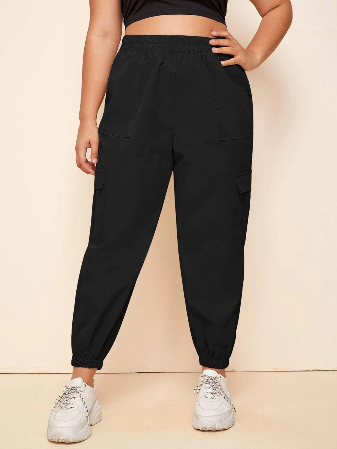SweatyRocks Women's Plus Size Elastic Waist Pants Running Jogger Sweatpants with Pockets