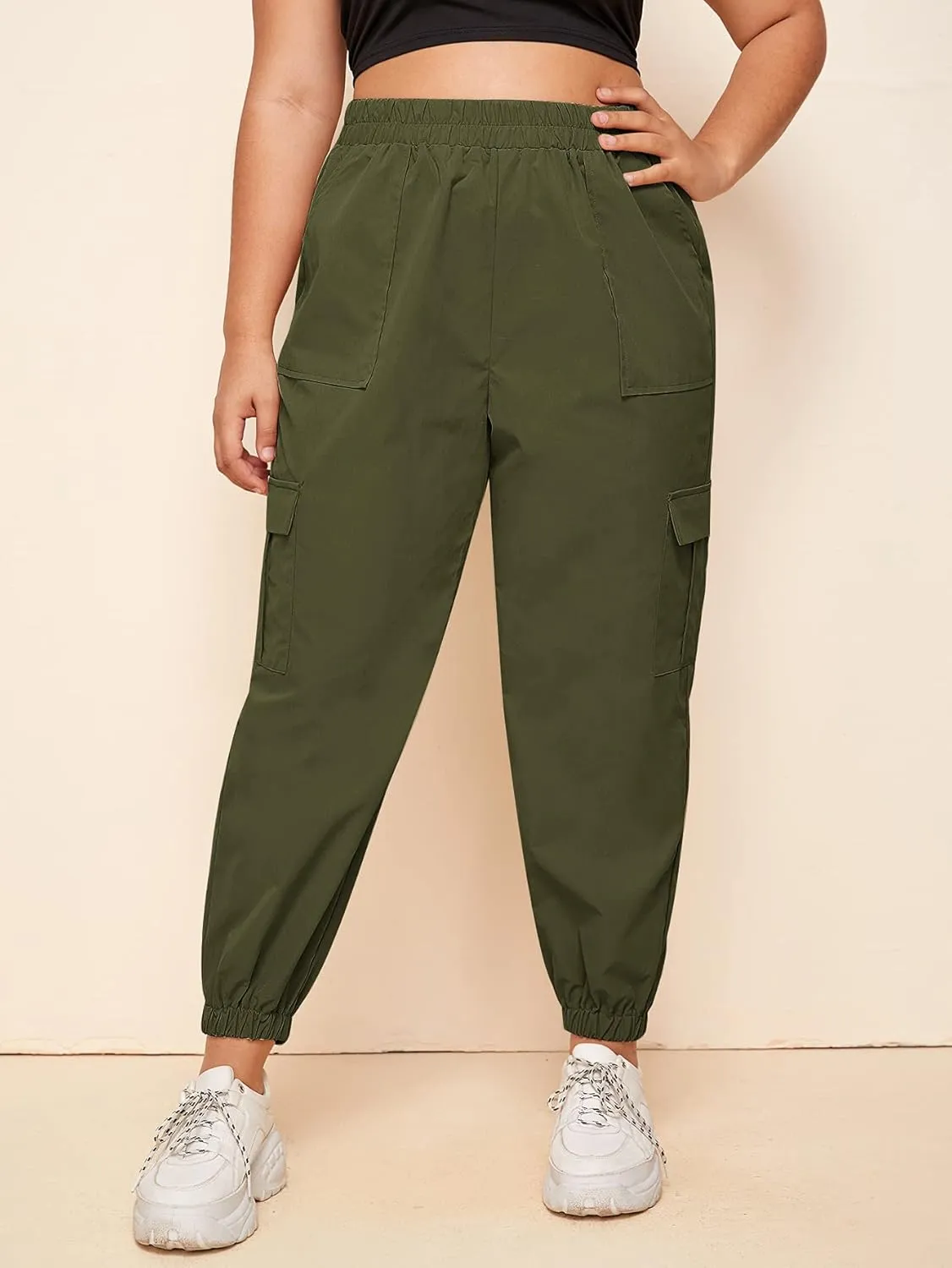 SweatyRocks Women's Plus Size Elastic Waist Pants Running Jogger Sweatpants with Pockets
