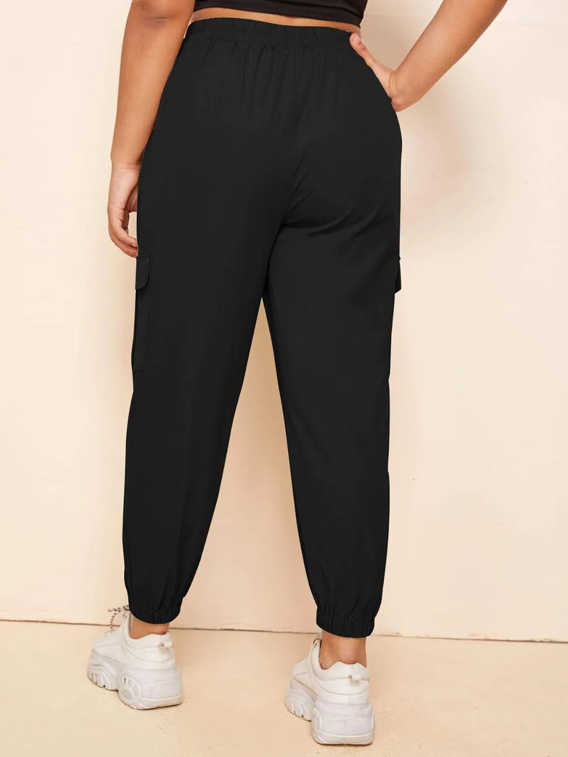 SweatyRocks Women's Plus Size Elastic Waist Pants Running Jogger Sweatpants with Pockets