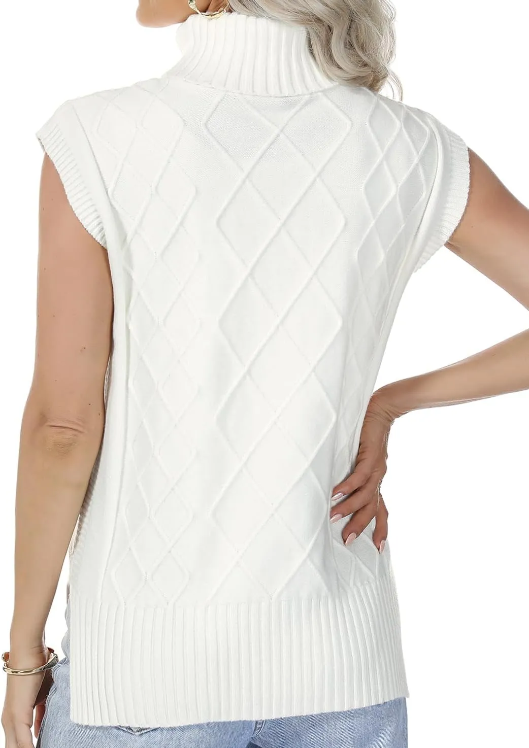 Totatuit Womens Sleeveless Turtlenecks Sweaters Cap Sleeve Mock Neck Ribbed Knitted Solid Pullover Sweater Vest