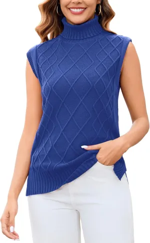 Totatuit Womens Sleeveless Turtlenecks Sweaters Cap Sleeve Mock Neck Ribbed Knitted Solid Pullover Sweater Vest