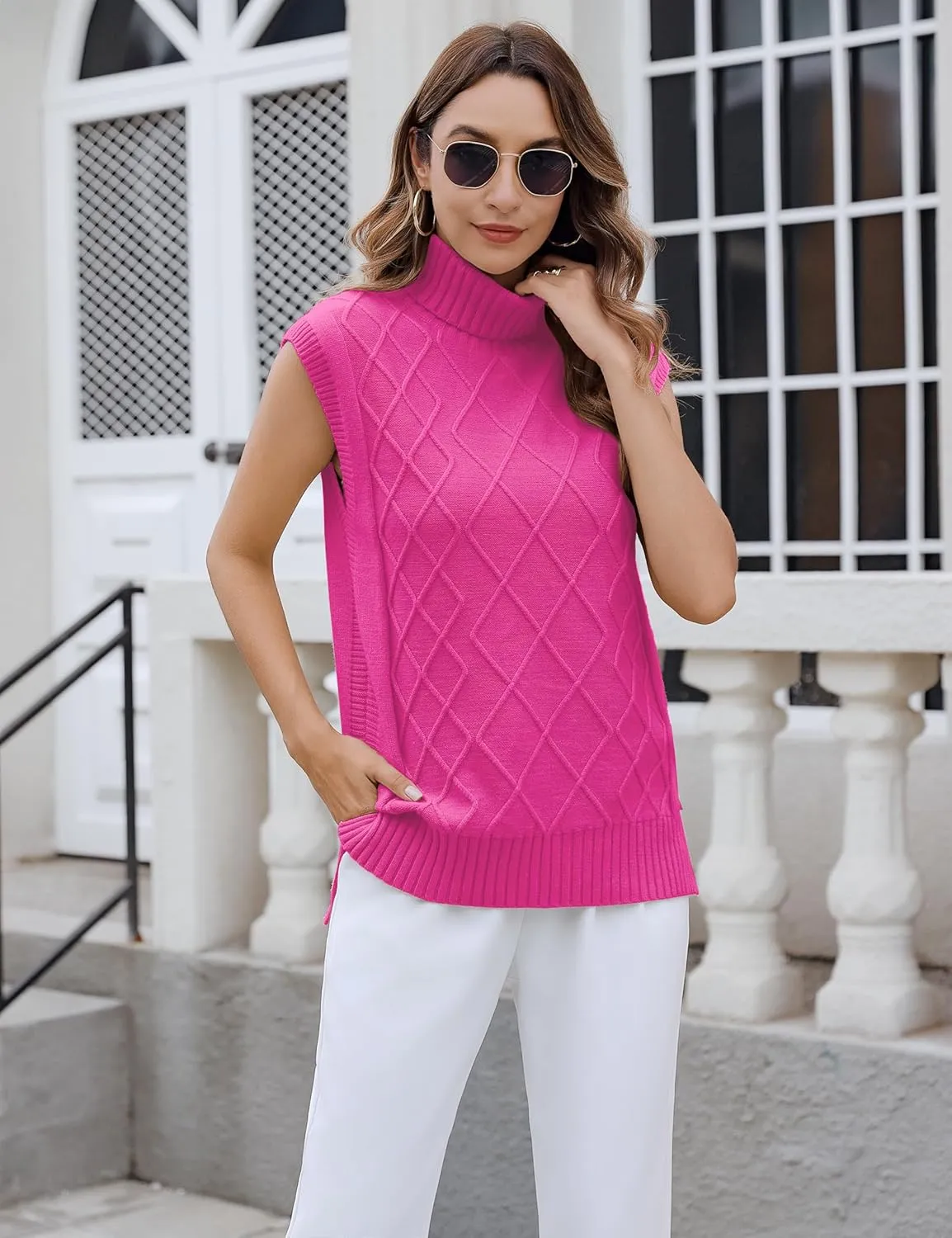Totatuit Womens Sleeveless Turtlenecks Sweaters Cap Sleeve Mock Neck Ribbed Knitted Solid Pullover Sweater Vest