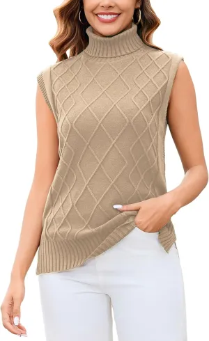 Totatuit Womens Sleeveless Turtlenecks Sweaters Cap Sleeve Mock Neck Ribbed Knitted Solid Pullover Sweater Vest