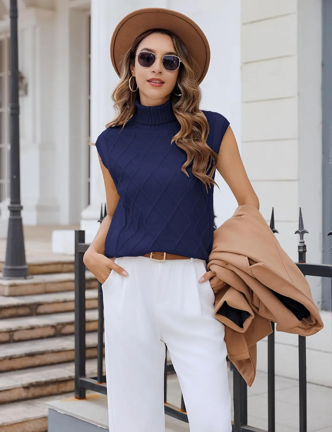 Totatuit Womens Sleeveless Turtlenecks Sweaters Cap Sleeve Mock Neck Ribbed Knitted Solid Pullover Sweater Vest