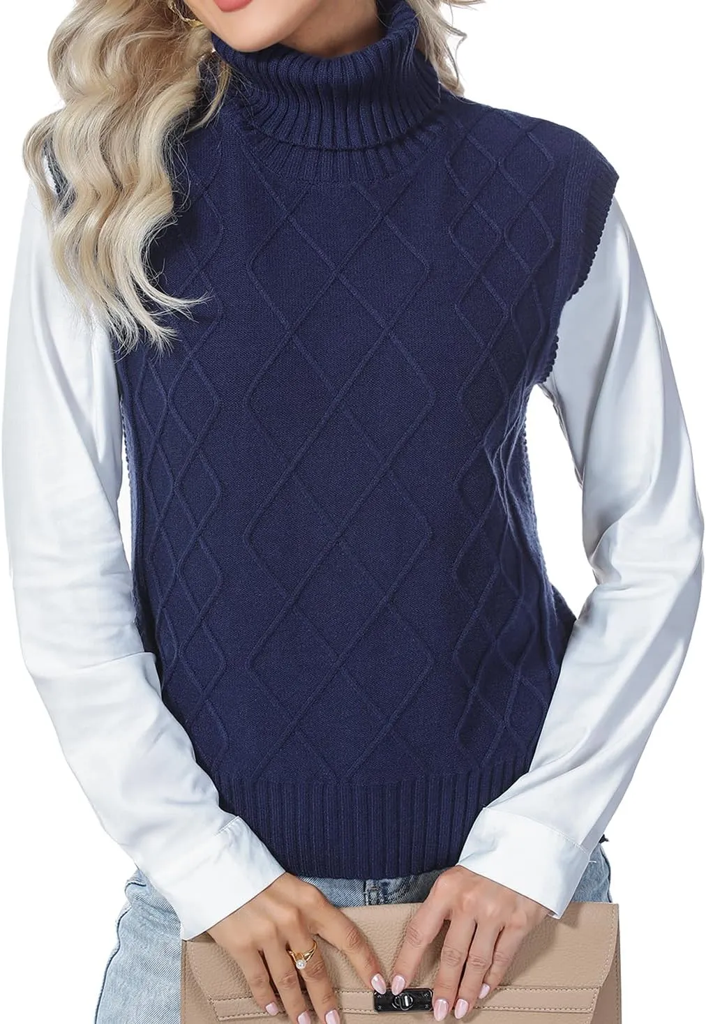 Totatuit Womens Sleeveless Turtlenecks Sweaters Cap Sleeve Mock Neck Ribbed Knitted Solid Pullover Sweater Vest