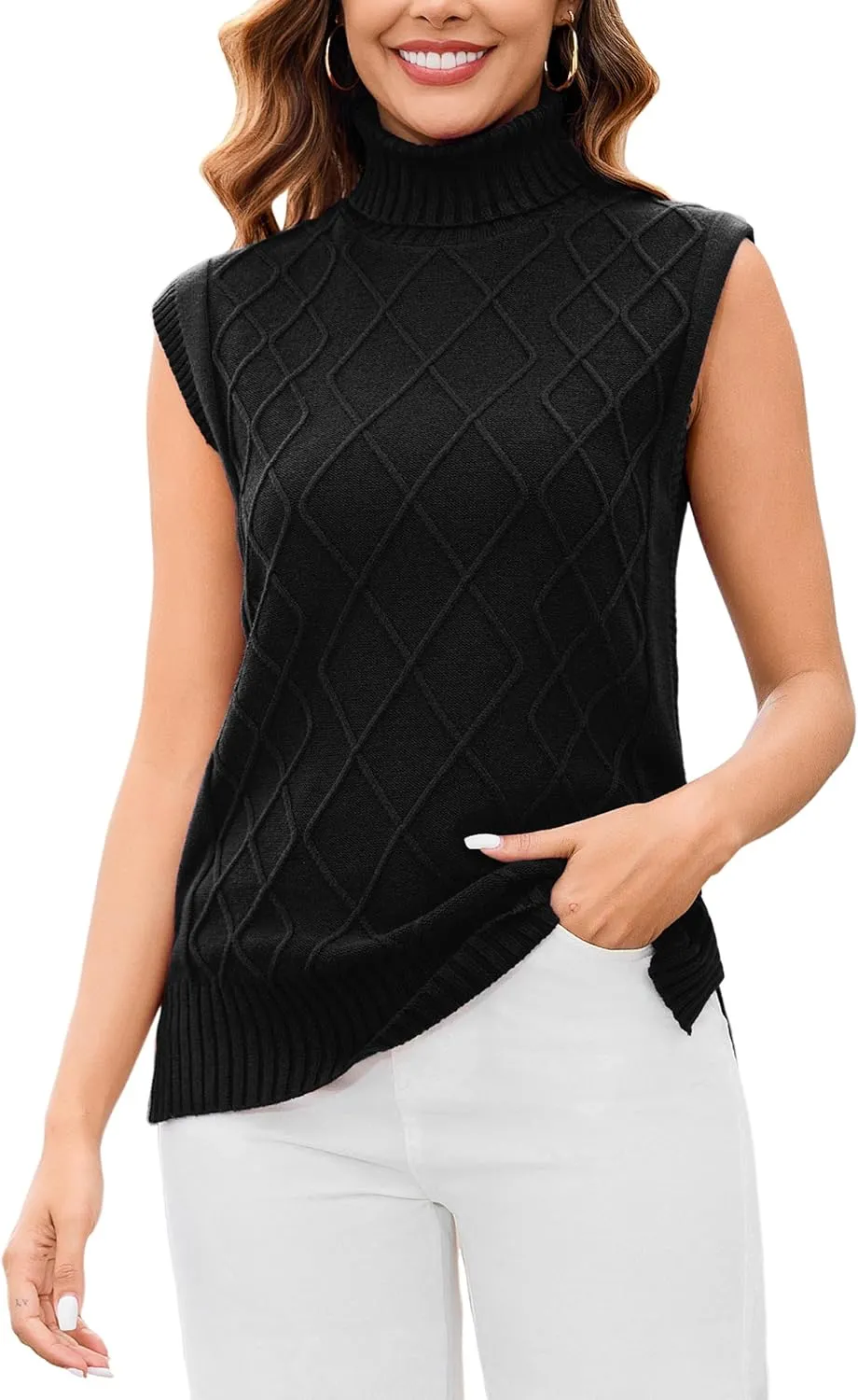 Totatuit Womens Sleeveless Turtlenecks Sweaters Cap Sleeve Mock Neck Ribbed Knitted Solid Pullover Sweater Vest