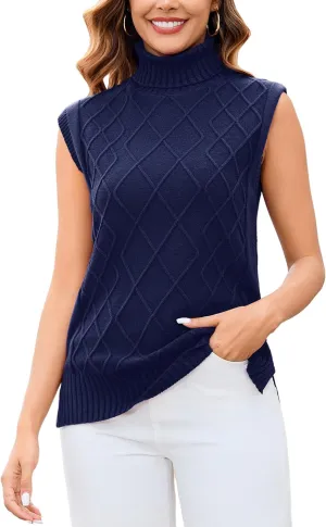Totatuit Womens Sleeveless Turtlenecks Sweaters Cap Sleeve Mock Neck Ribbed Knitted Solid Pullover Sweater Vest
