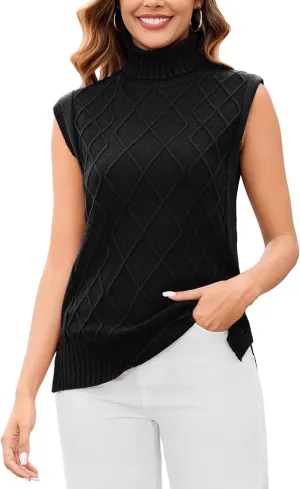 Totatuit Womens Sleeveless Turtlenecks Sweaters Cap Sleeve Mock Neck Ribbed Knitted Solid Pullover Sweater Vest