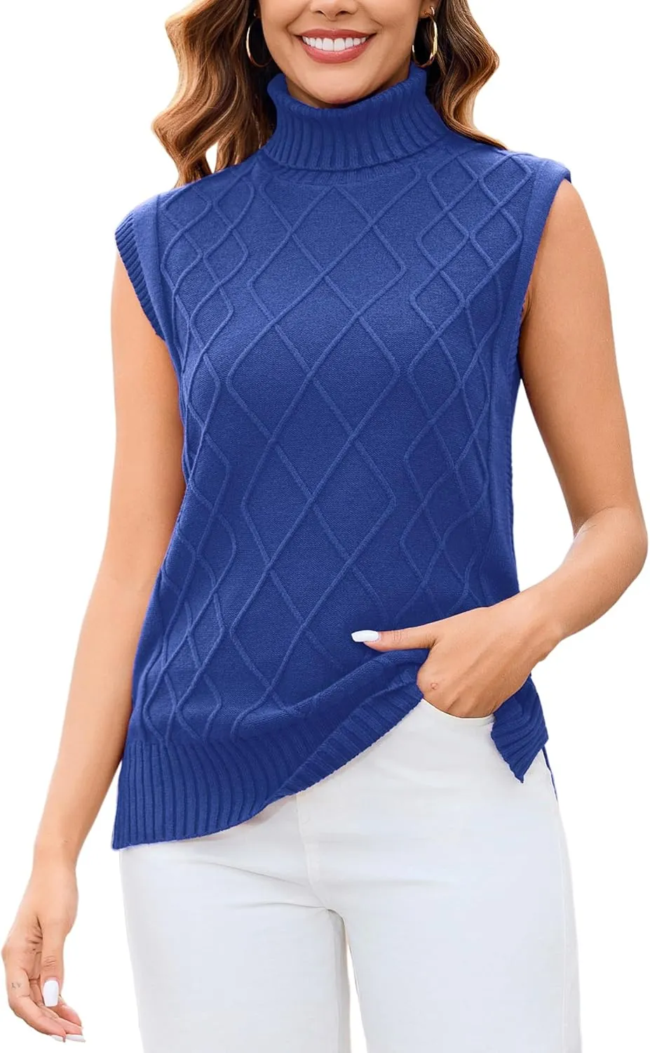 Totatuit Womens Sleeveless Turtlenecks Sweaters Cap Sleeve Mock Neck Ribbed Knitted Solid Pullover Sweater Vest