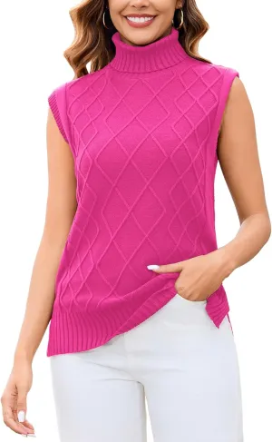 Totatuit Womens Sleeveless Turtlenecks Sweaters Cap Sleeve Mock Neck Ribbed Knitted Solid Pullover Sweater Vest