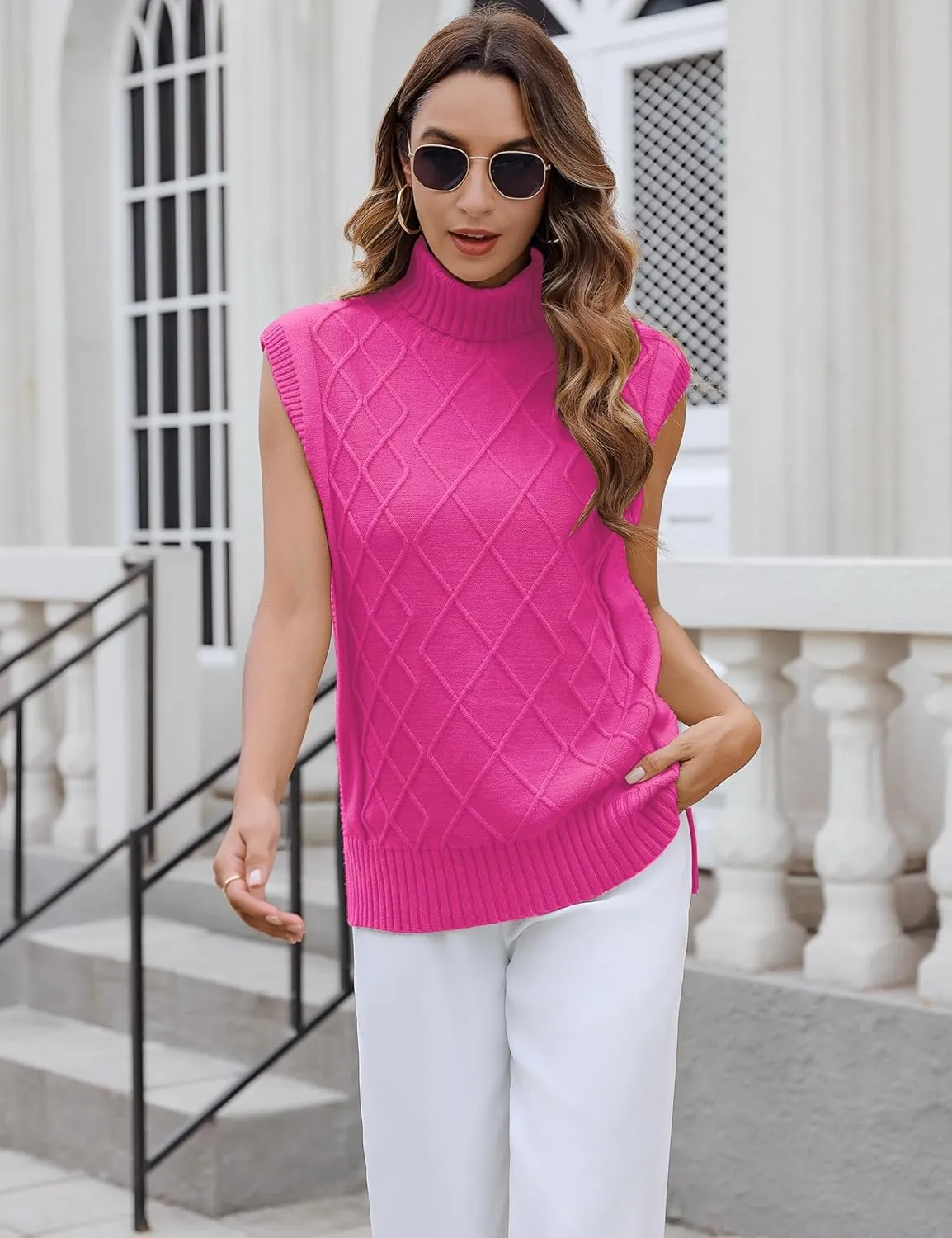 Totatuit Womens Sleeveless Turtlenecks Sweaters Cap Sleeve Mock Neck Ribbed Knitted Solid Pullover Sweater Vest