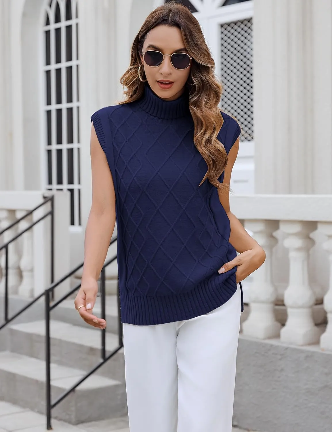 Totatuit Womens Sleeveless Turtlenecks Sweaters Cap Sleeve Mock Neck Ribbed Knitted Solid Pullover Sweater Vest