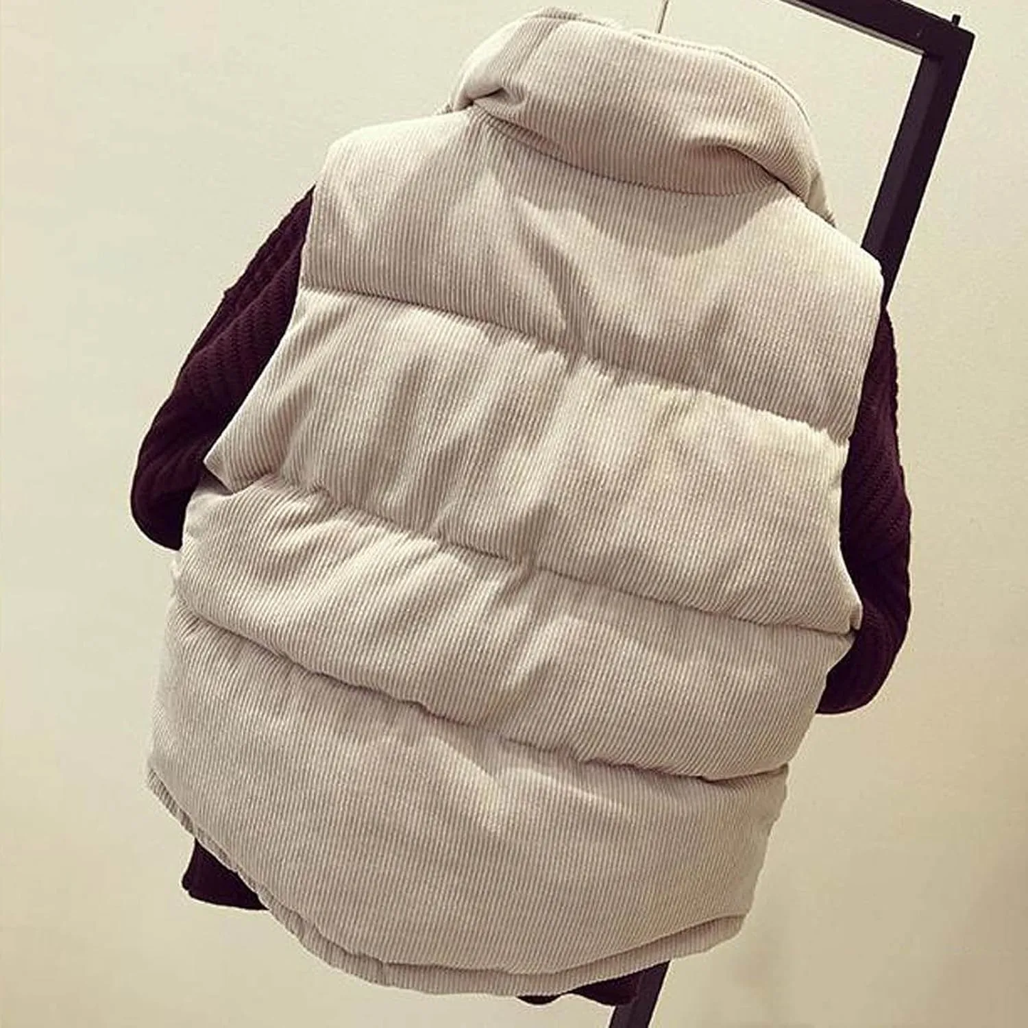 tuduoms Women's Vests Warm Puffer Vest Winter Casual Corduroy Jacket Gilet Light Packable Down Waistcoat Snaps Zip Outwear