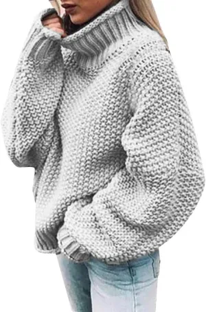 Turtleneck Sweater Women Oversized Knit Sweater Vintage Pullover Sweater Chunky Jumper Top Winter Casual Tunic Top