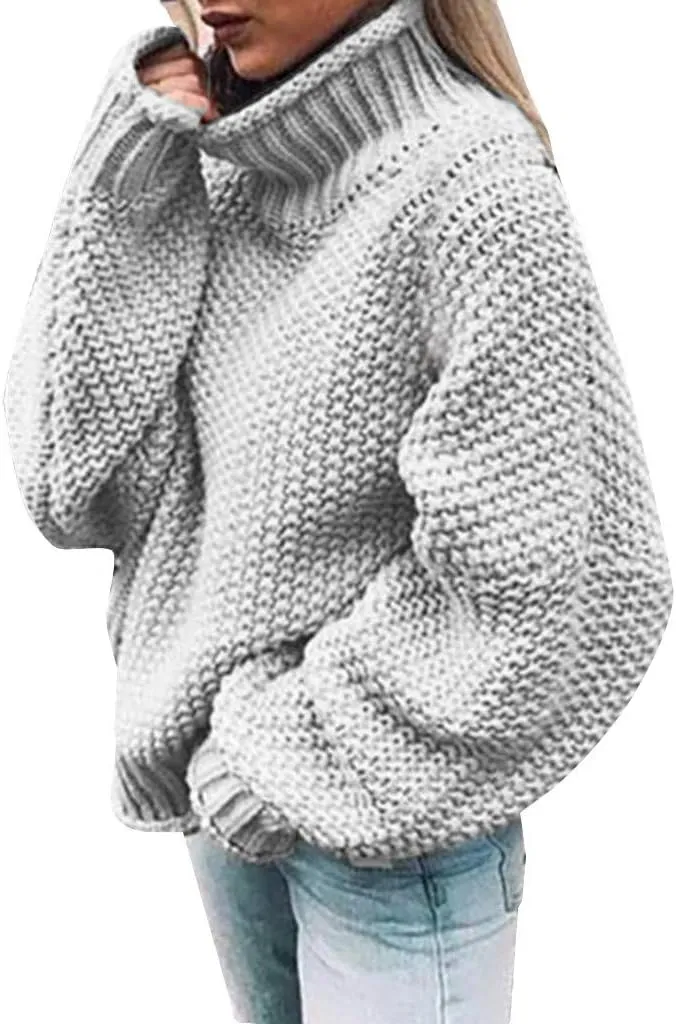 Turtleneck Sweater Women Oversized Knit Sweater Vintage Pullover Sweater Chunky Jumper Top Winter Casual Tunic Top