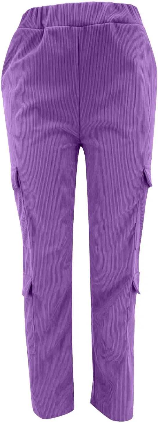 Uillui Corduroy Cargo Pants for Women High Waist Loose Fit Straight Leg Pant Fashion Casual Multi-Pocket Trouser Hiking Pant