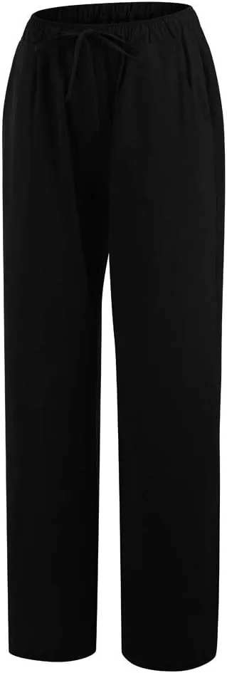 Uillui Ladies Low Waisted Flowy Flare Trousers Athletic Gym Fitness Yoga Straight Leg Pants Cotton Linen Work Wide Leg Pants
