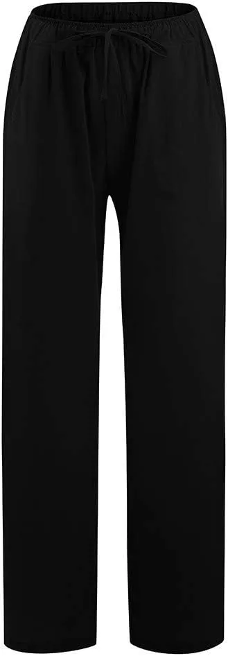 Uillui Ladies Low Waisted Flowy Flare Trousers Athletic Gym Fitness Yoga Straight Leg Pants Cotton Linen Work Wide Leg Pants