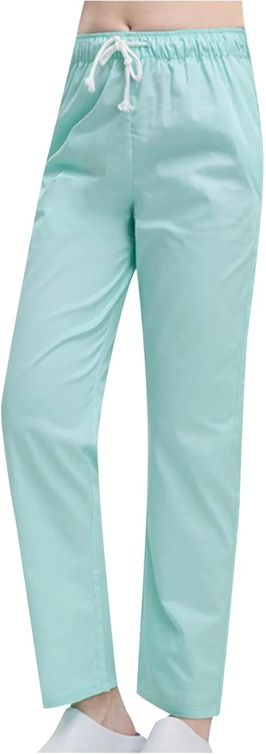 Uillui Long Pants for Women Relax Fit Straight Leg Trousers Drawstring Waist Lounge Pants Lightweight Solid Color Work Pants