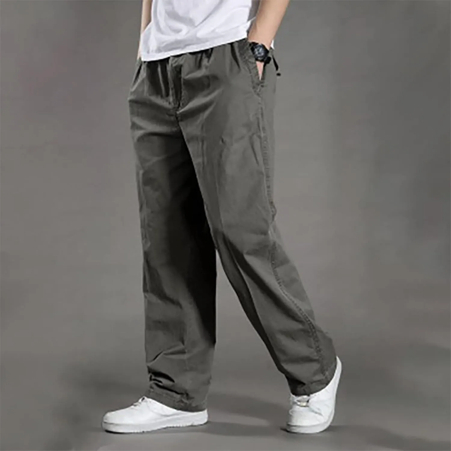 Uillui Men's Big and Tall Cargo Pants Casual Work Cotton Straight Leg Baggy Trouser Athletic Gym Training Workout Track Pant