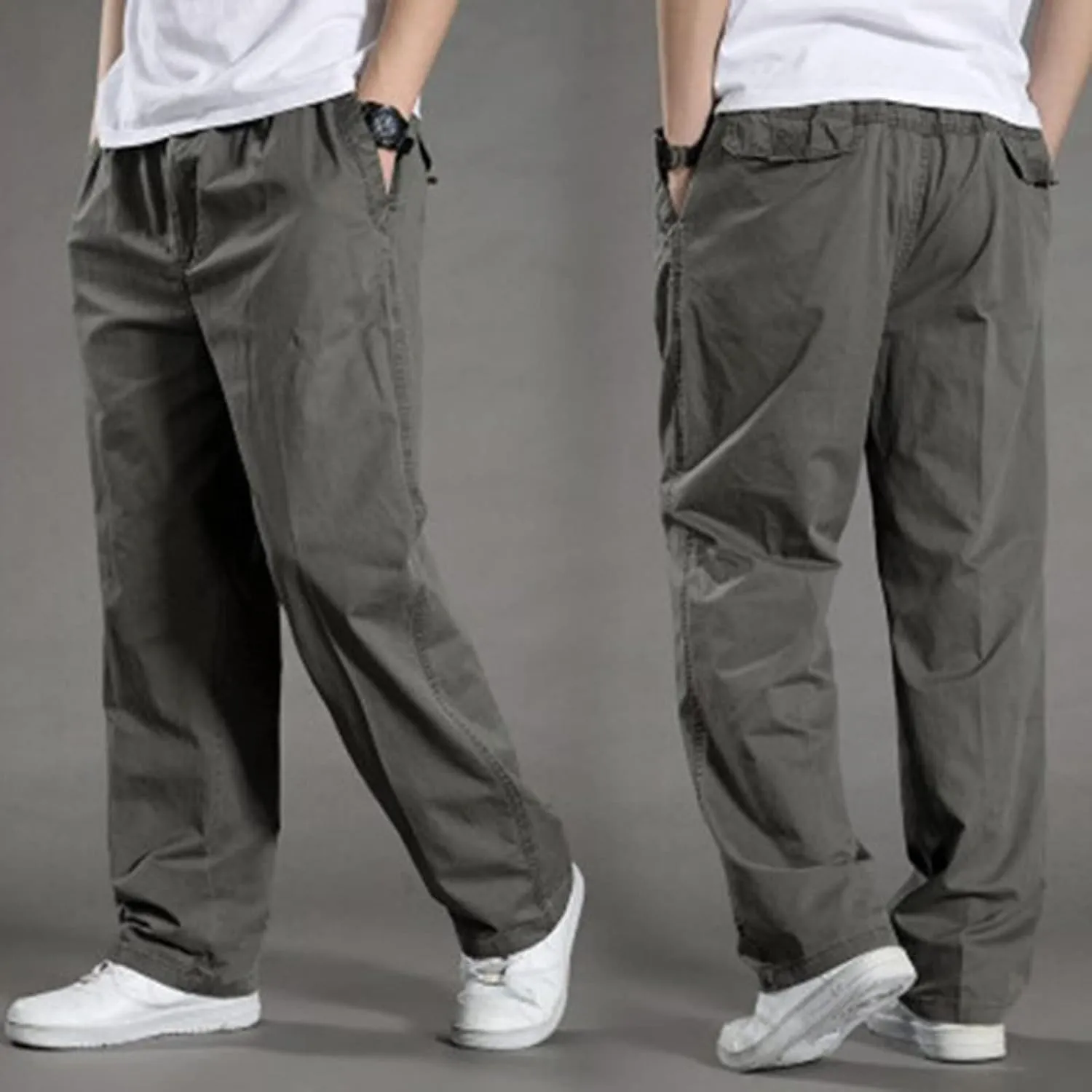 Uillui Men's Big and Tall Cargo Pants Casual Work Cotton Straight Leg Baggy Trouser Athletic Gym Training Workout Track Pant
