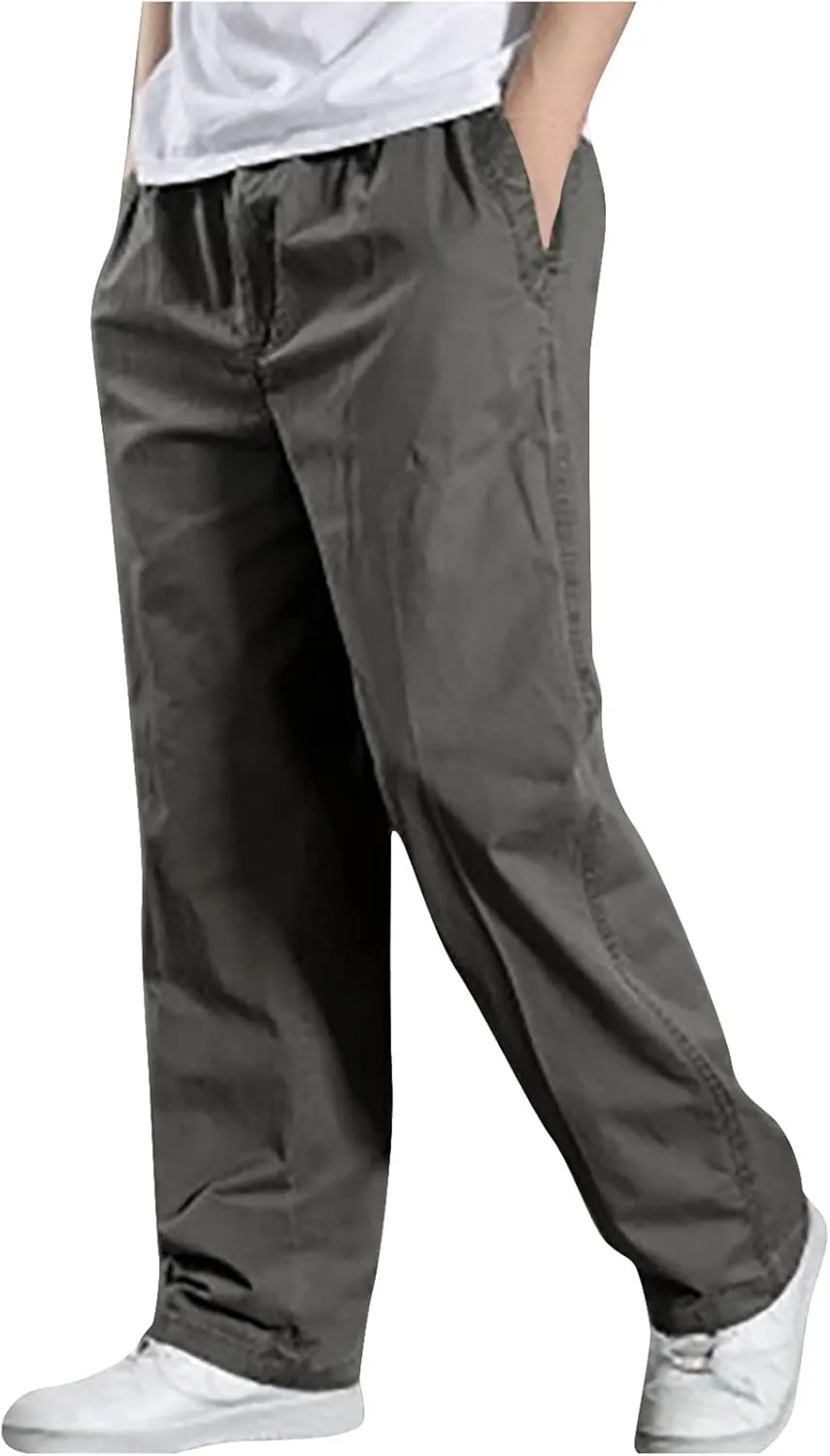 Uillui Men's Big and Tall Cargo Pants Casual Work Cotton Straight Leg Baggy Trouser Athletic Gym Training Workout Track Pant