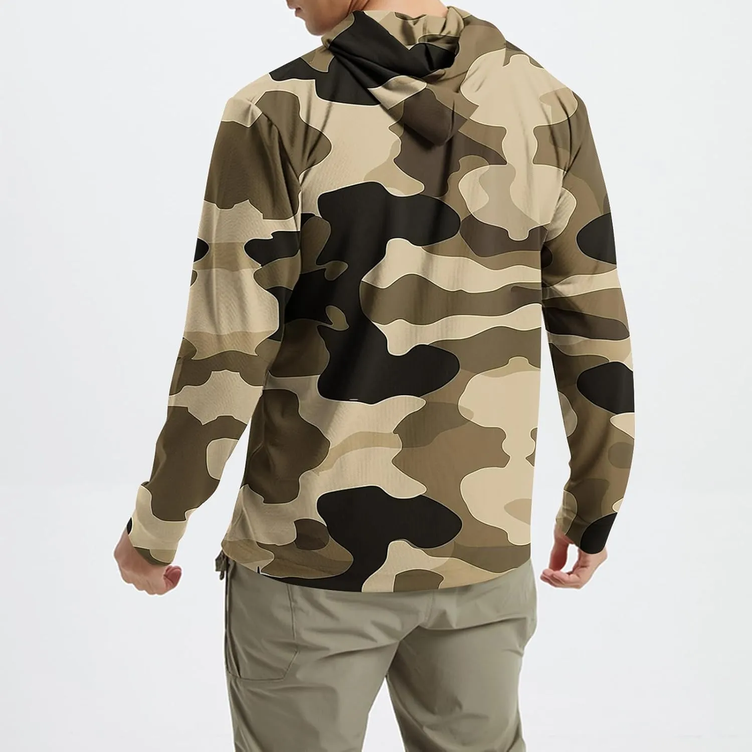 UPF 50  Sun Protection Rash Guard Mens Long Sleeve Camo Fishing Cooling Hoodie Summer Outdoor Swimming Hiking Shirts