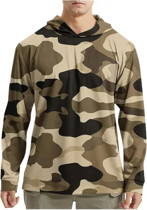 UPF 50  Sun Protection Rash Guard Mens Long Sleeve Camo Fishing Cooling Hoodie Summer Outdoor Swimming Hiking Shirts