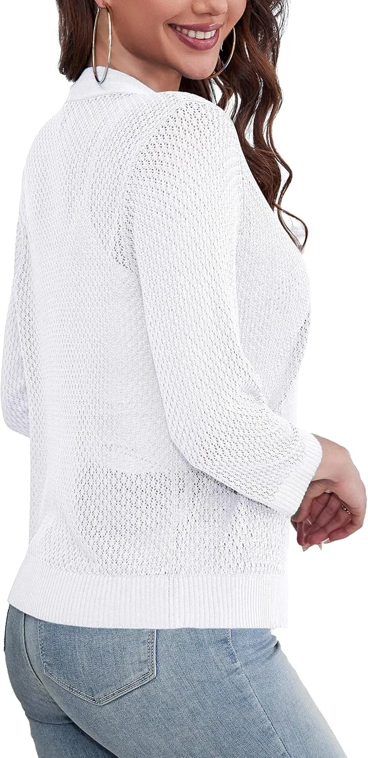 U.Vomade Women's Cardigans 3/4 Sleeve Open Front Cropped Cardigan Hollow Out Bolero Shrug S-XL